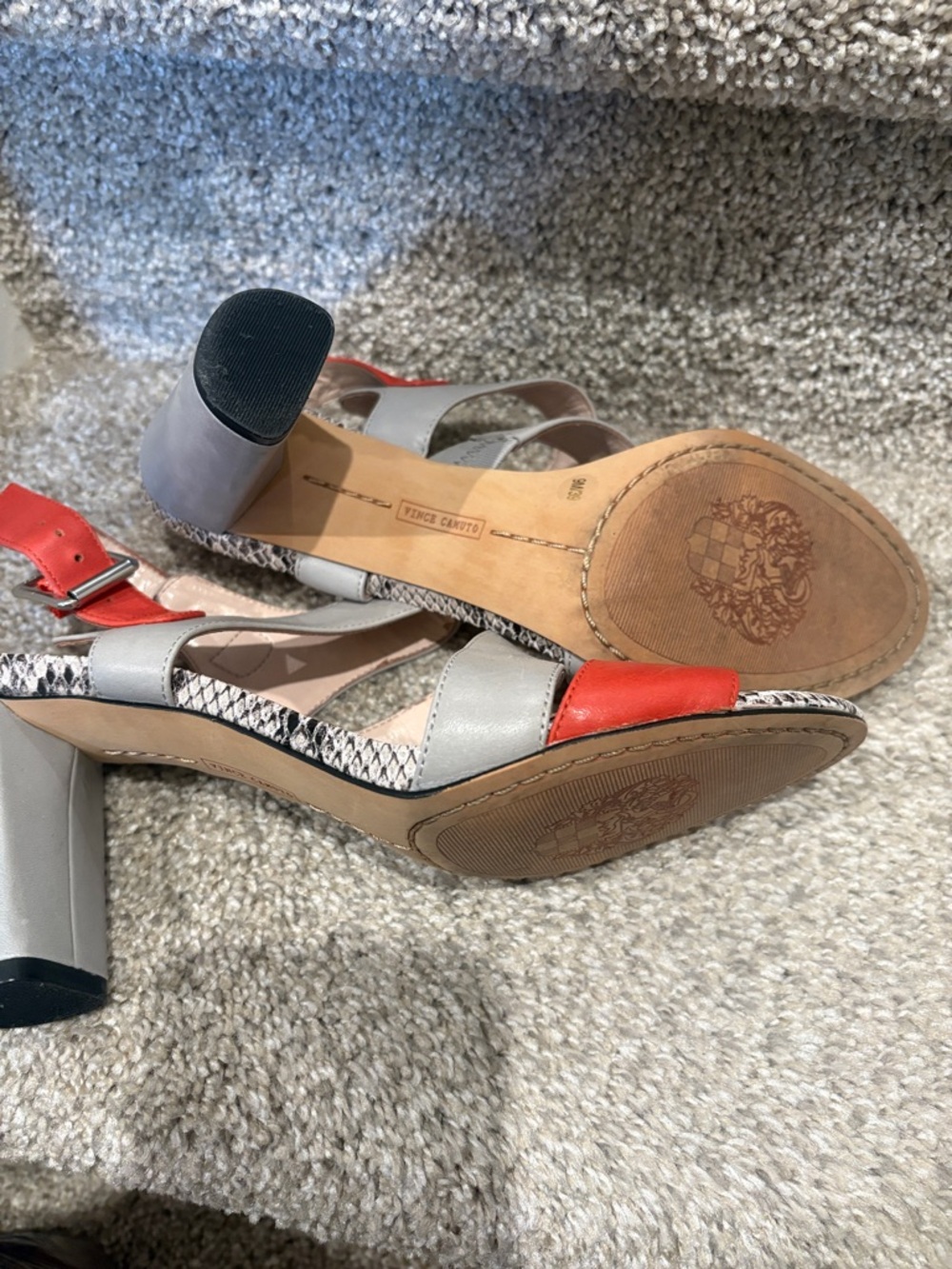 Vince canuto Women's Red and Gray Strappy Sandals with Snakeskin Accent - Picture 4 of 6
